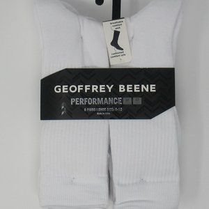 Geoffrey Beene Performance 6 Pair Crew Socks Size 6-12 White